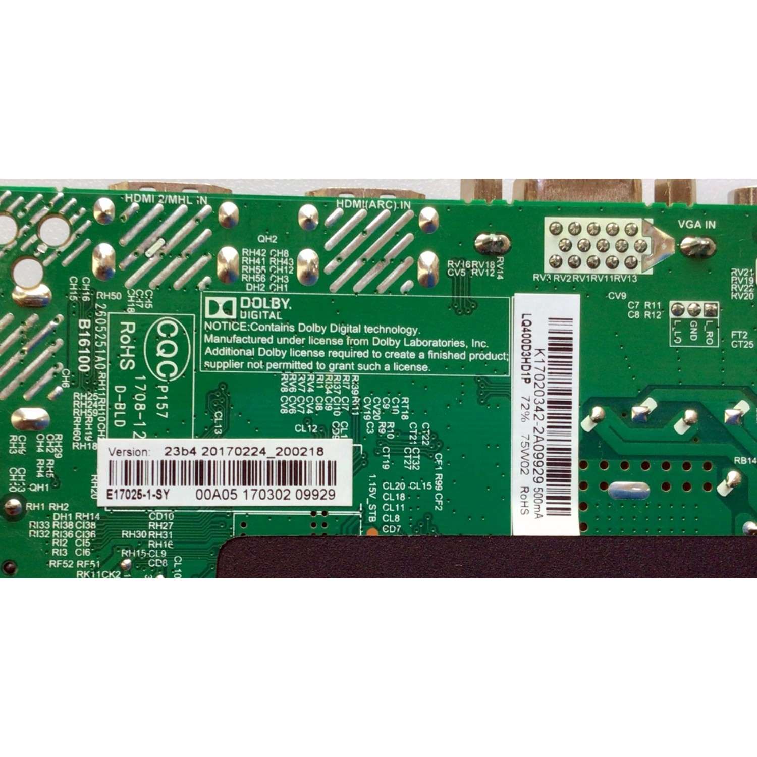 KIT DE TARJETAS PARA TV ELEMENT / NUMERO DE PARTE MAIN K17020342 / E17025-1-SY / TP.MS3393.PB751 / LQ400D3HD1P / 20170224_200218 / T-CON 1P-0149J00-4011 / E253117 / PANEL T400-V35-DLED / MODELO ELFW4017 C7F1M0 - Imagen 4
